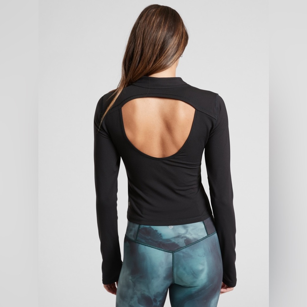 Athleta Shanti Mock Neck Longsleeve Top Black Small Open Back